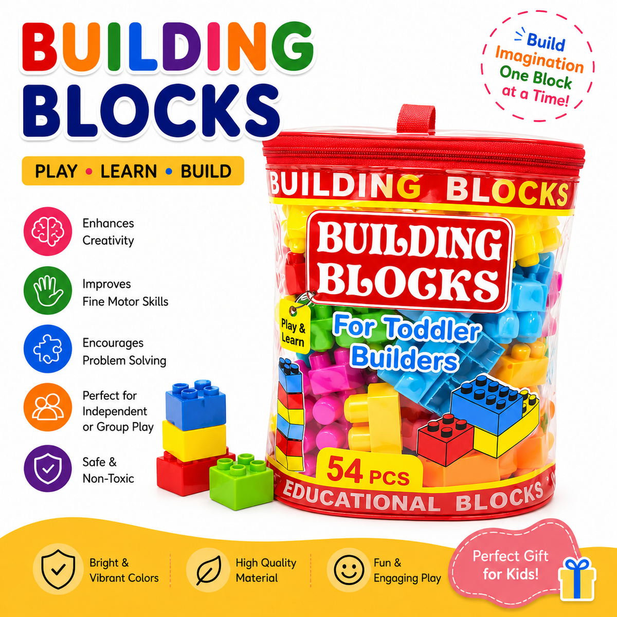 54 Pieces Building Blocks Plastic Random Colors