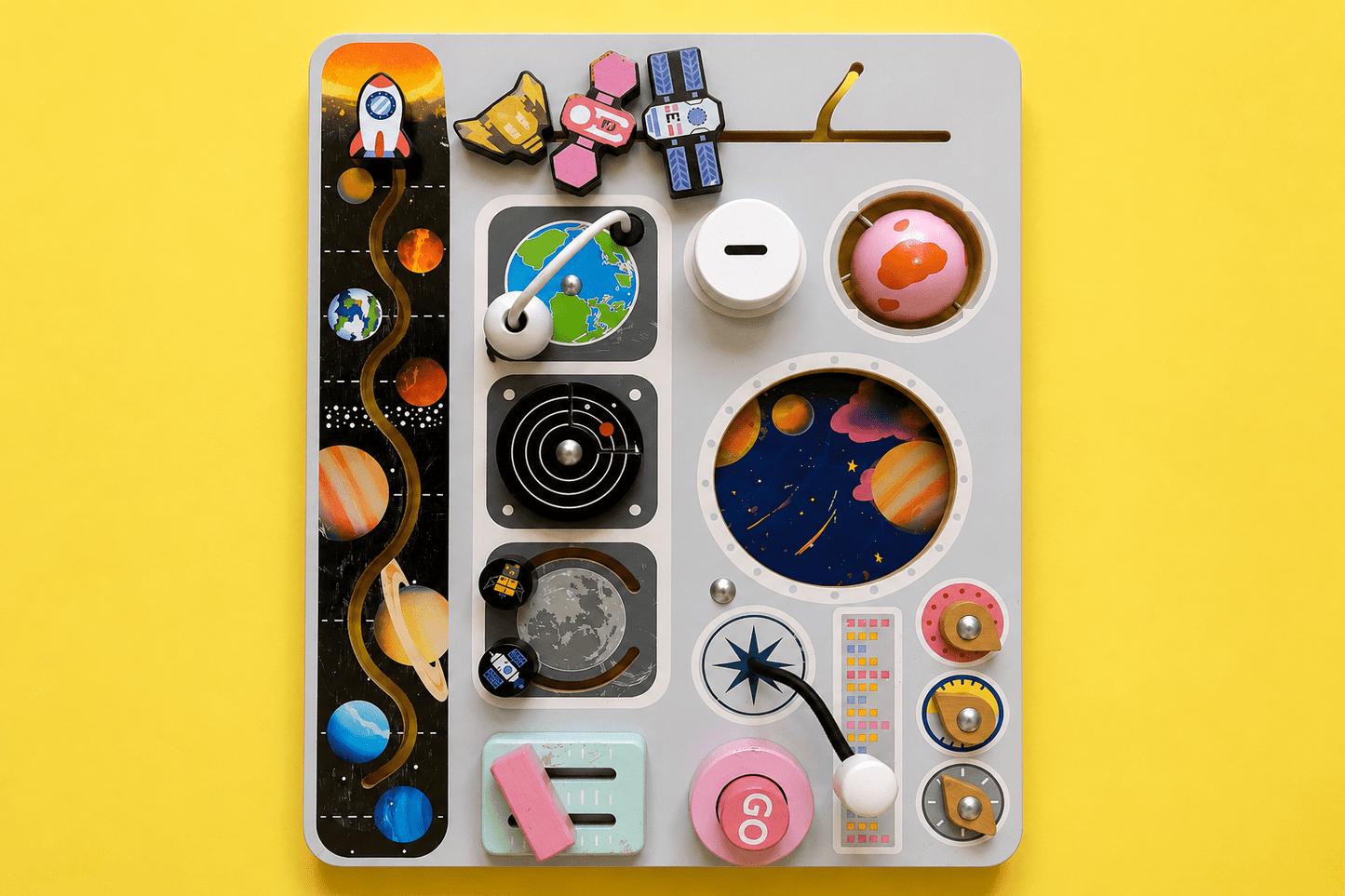 Wooden Space Theme Busy Board - Chotaymasters