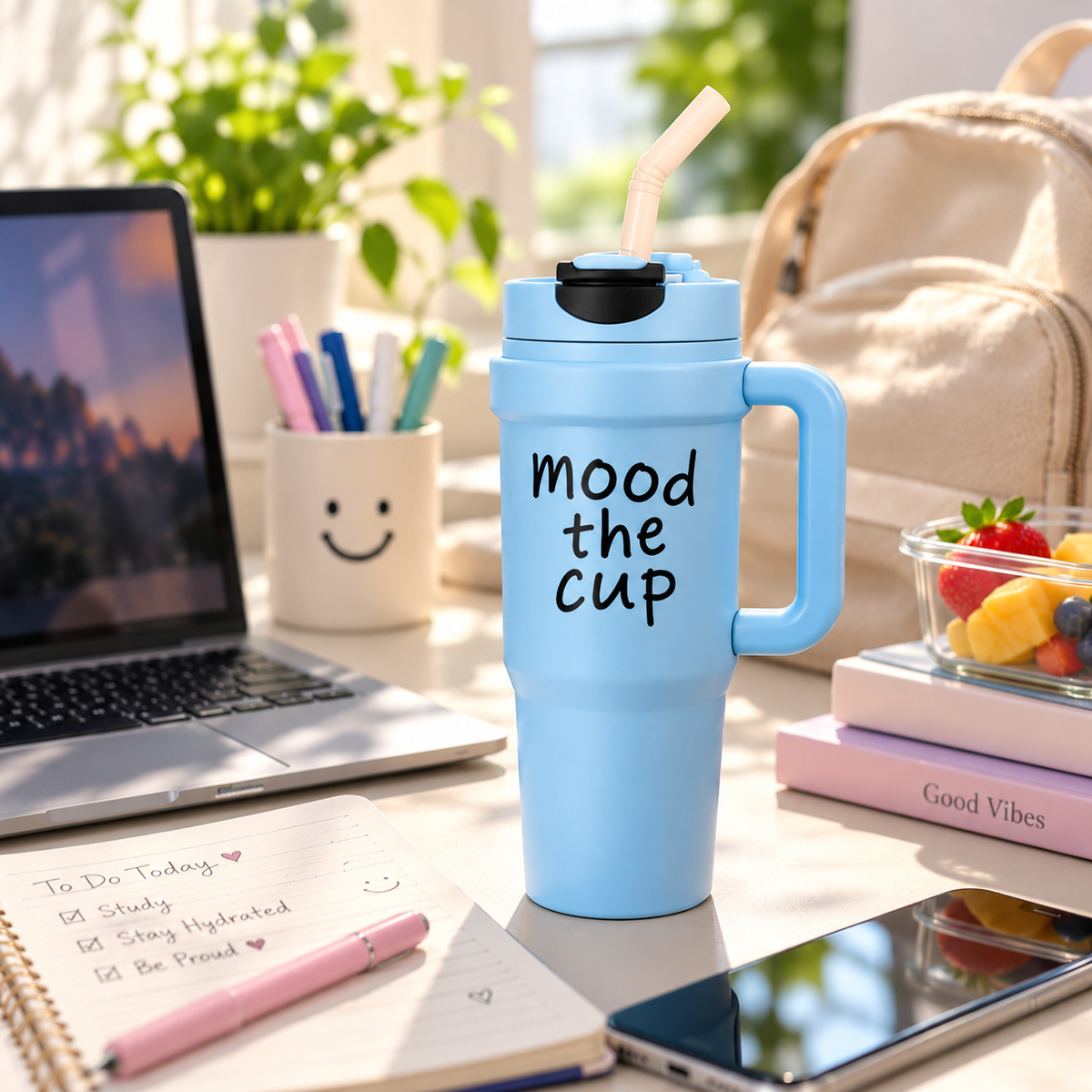 Insulated Stainless Steel - Mood the Cup Tumbler with Straw & Handle