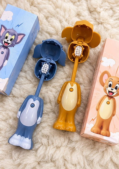Tom and Jerry kids toothbrush open cap and brush head close-up