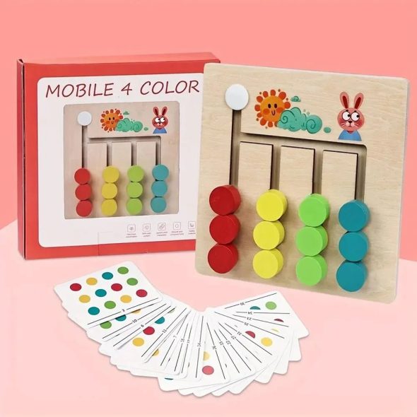Wooden Mobile 4 Colors Matching Game with Cards