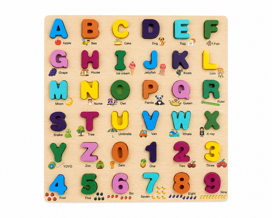 Large Wooden Educational Slate ABC + 123 with Pictures