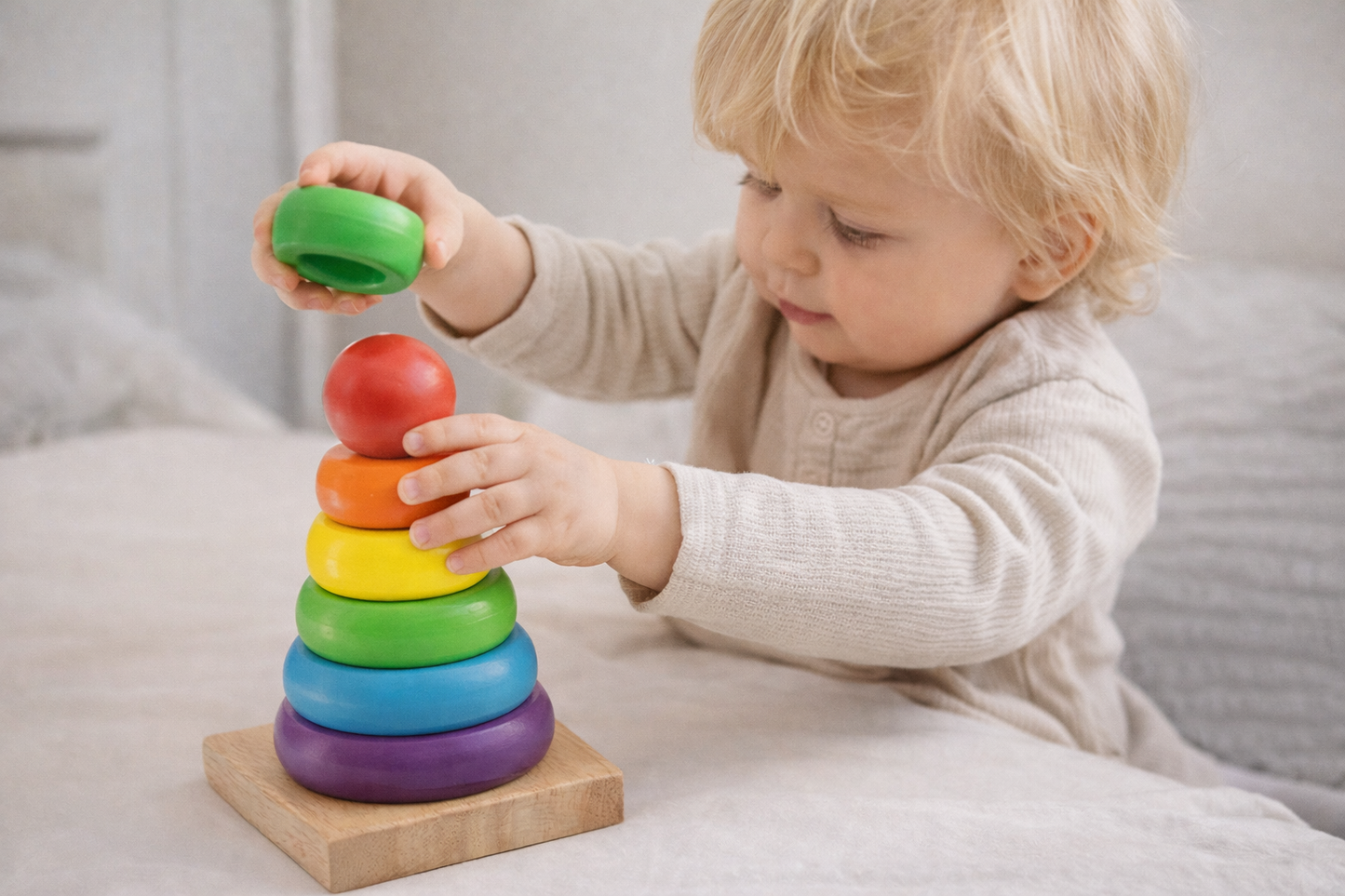 Wooden Rainbow Ring Tower Montessori Toy (Mini)