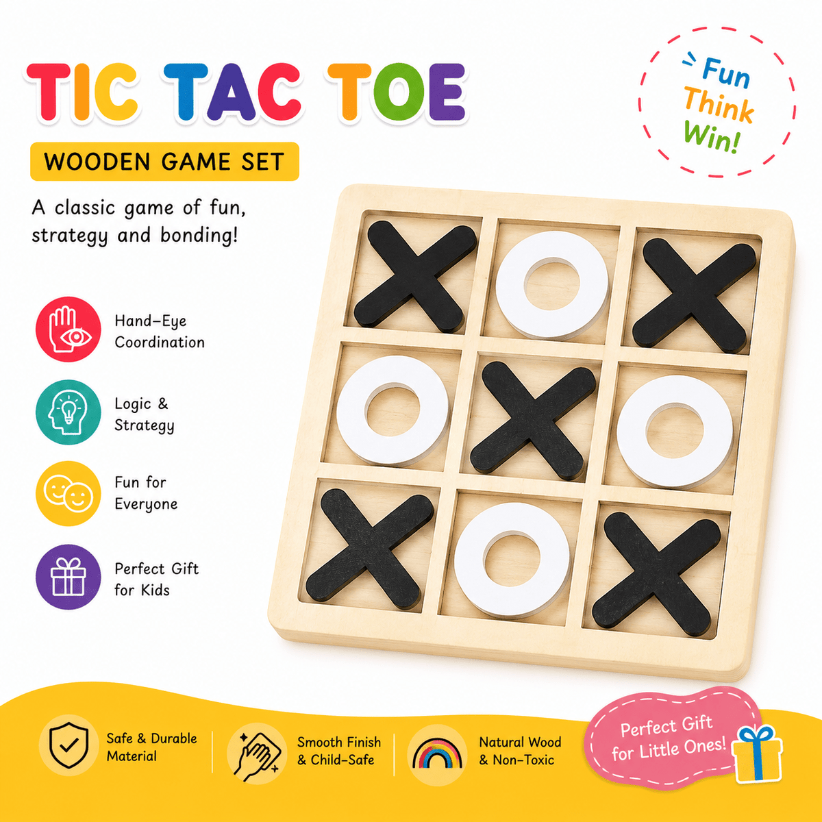 Tic Tac Toe Game Board Light Wooden Board - Chotaymasters