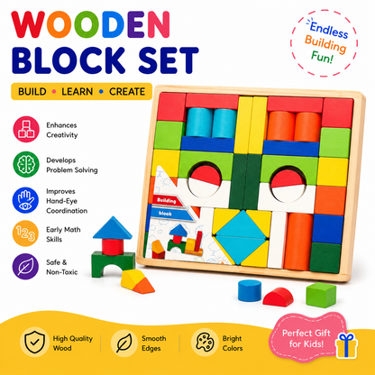 Wooden Colorful Building Blocks for Toddlers
