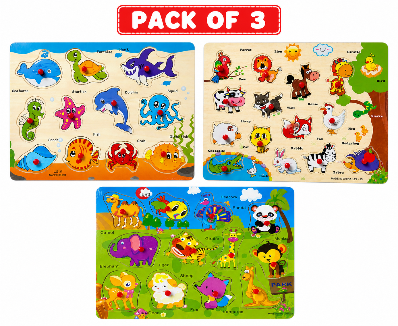 Animals Knob Puzzles Large - Junior Wild Combo