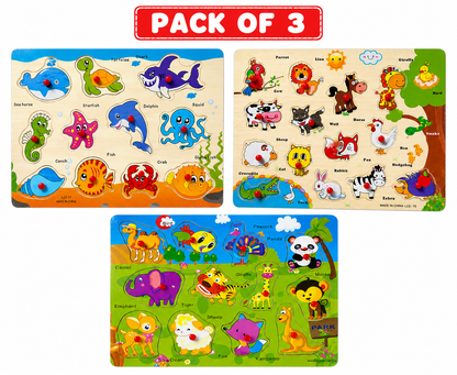 Animals Knob Puzzles Large - Junior Wild Combo
