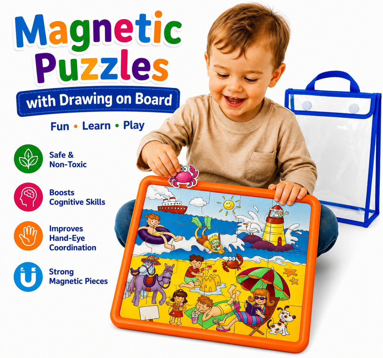 Beach Party Magnetic Puzzles with Drawing