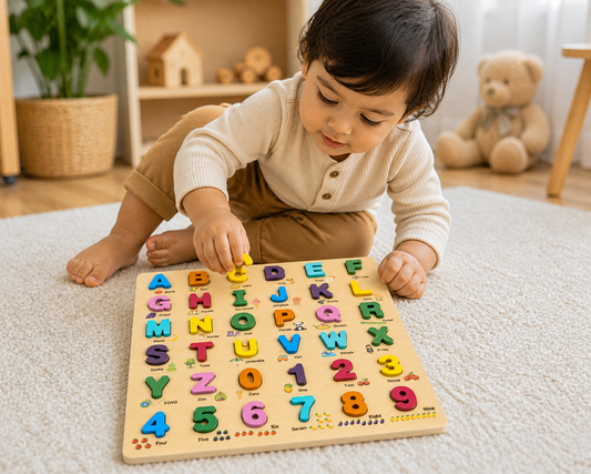 Large Wooden Educational Slate ABC + 123 with Pictures