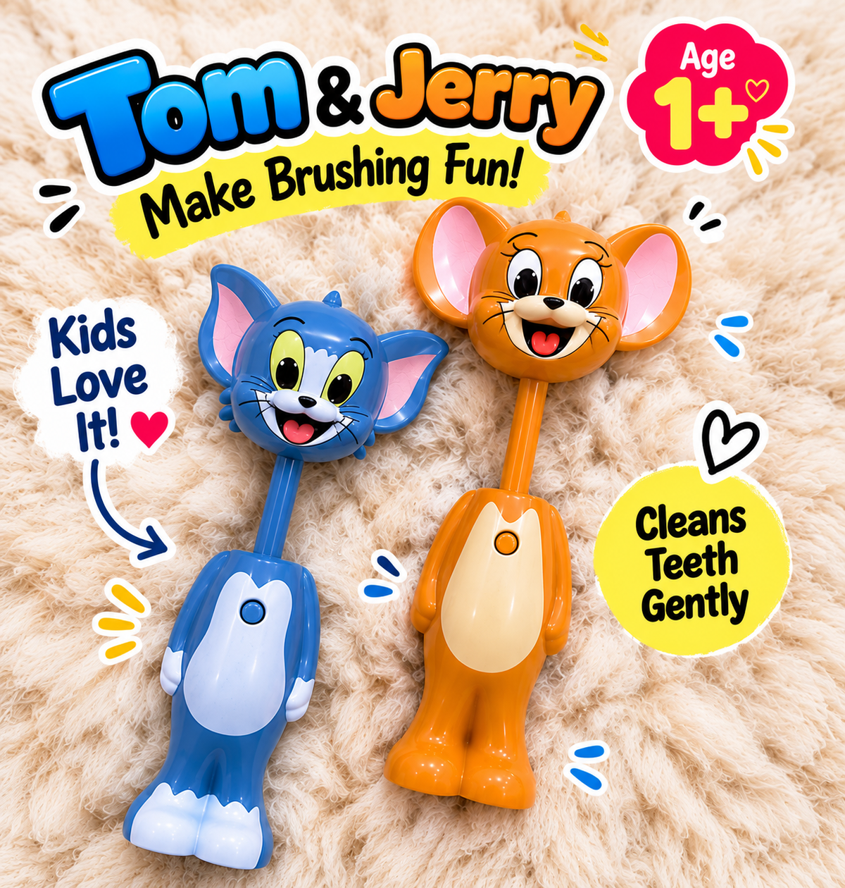 Tom and Jerry kids toothbrush character set for children age 3+