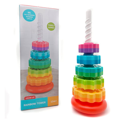 Rainbow Spinning Stacking Tower Baby Montessori Toy