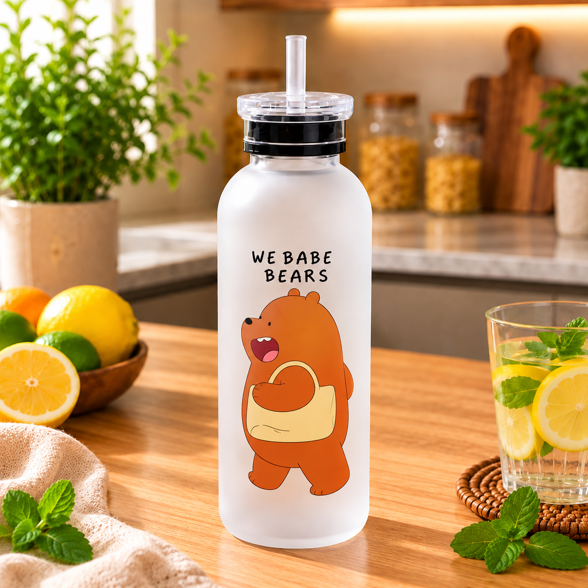We Bare Bears Frosted Water Bottle - 1000 ml Water Capacity