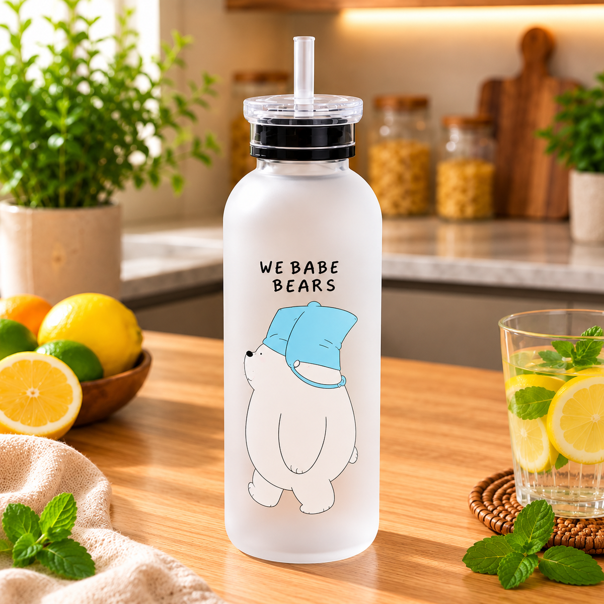 We Bare Bears Frosted Water Bottle - 1000 ml Water Capacity