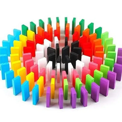 100 PCS Wooden Rainbow Domino Blocks Set for Kids