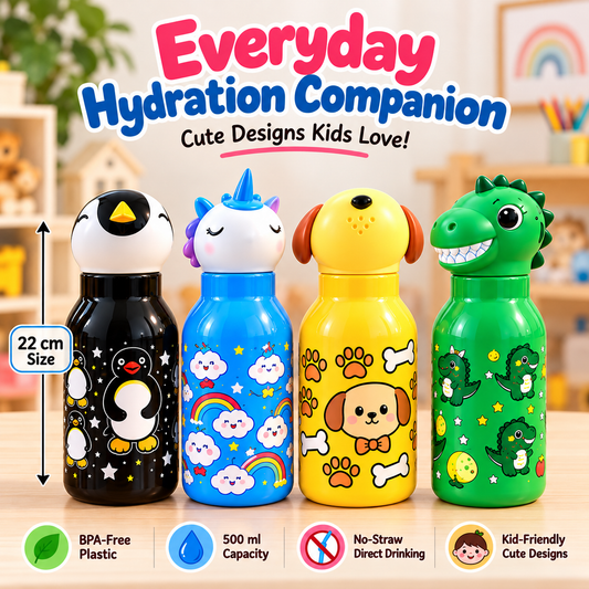 Cute Animal Water Bottle for Kids – BPA Free Plastic for School, Travel & Everyday Use