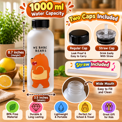 We Bare Bears Frosted Water Bottle - 1000 ml Water Capacity