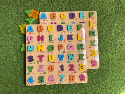 Large Wooden Educational Slate ABC + 123 with Pictures