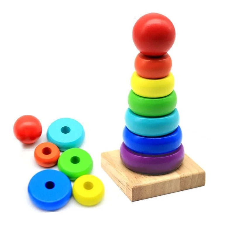 Wooden Rainbow Ring Tower Montessori Toy (Mini)