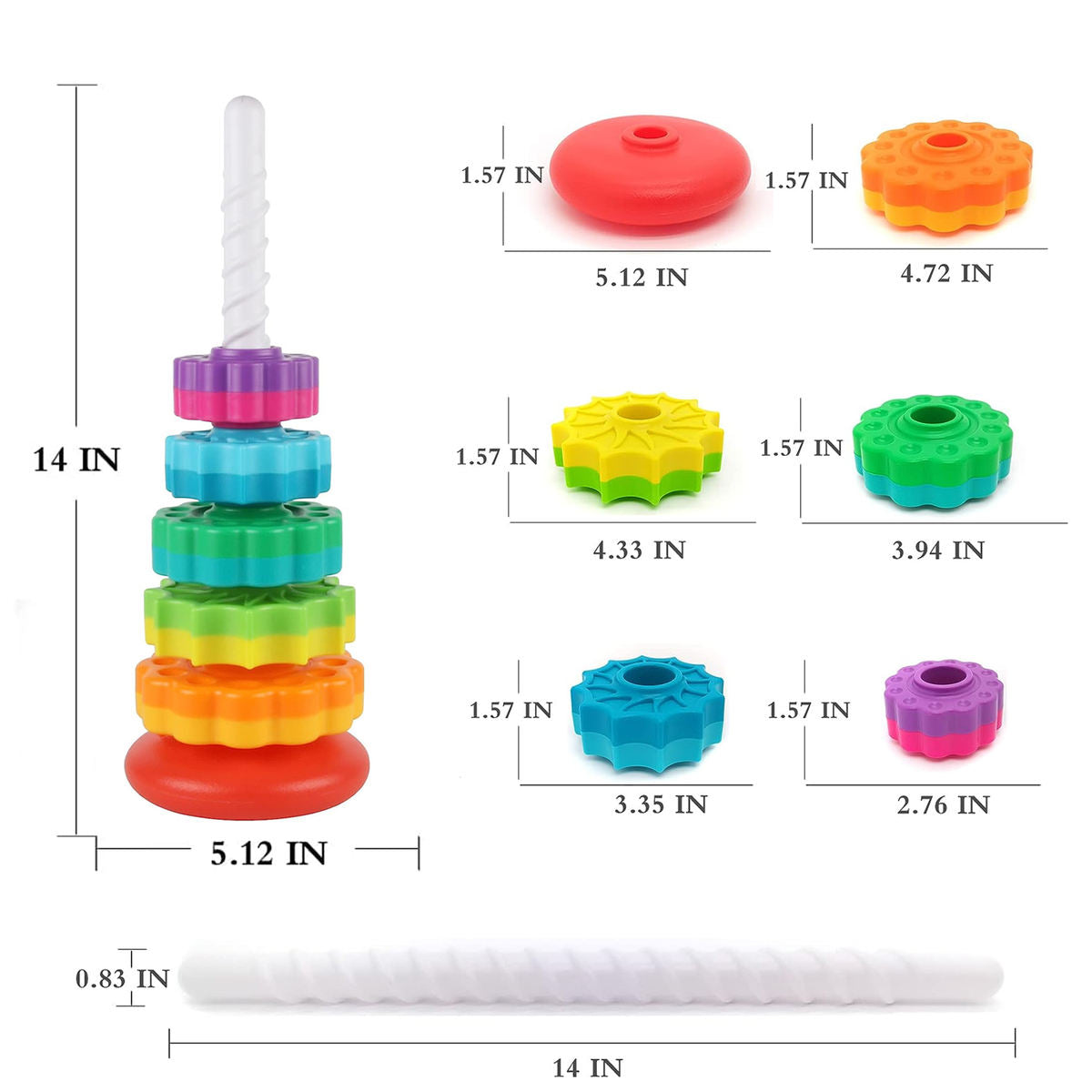Rainbow Spinning Stacking Tower Baby Montessori Toy
