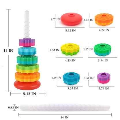 Rainbow Spinning Stacking Tower Baby Montessori Toy