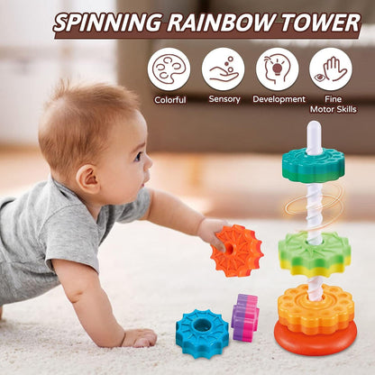 Rainbow Spinning Stacking Tower Baby Montessori Toy