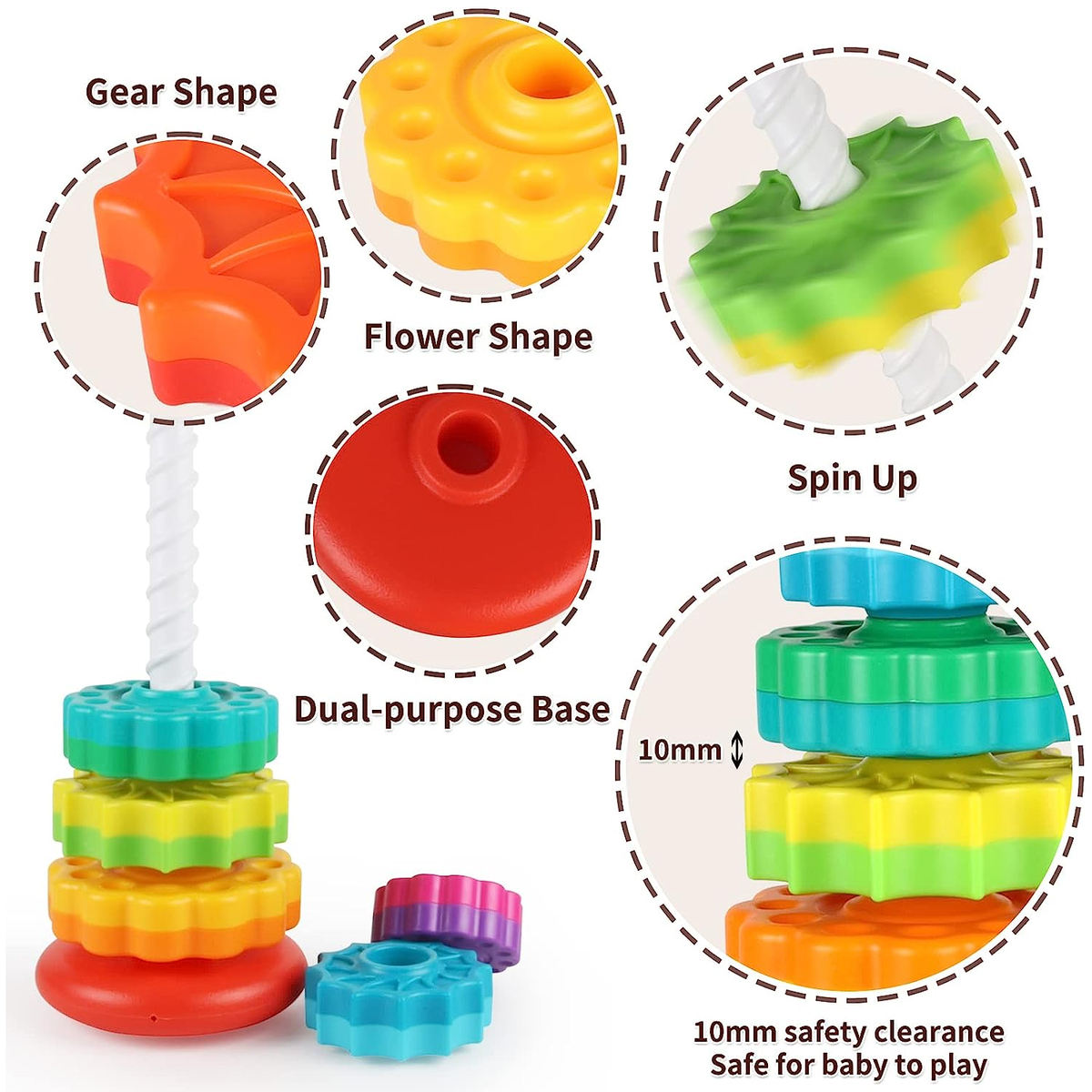 Rainbow Spinning Stacking Tower Baby Montessori Toy