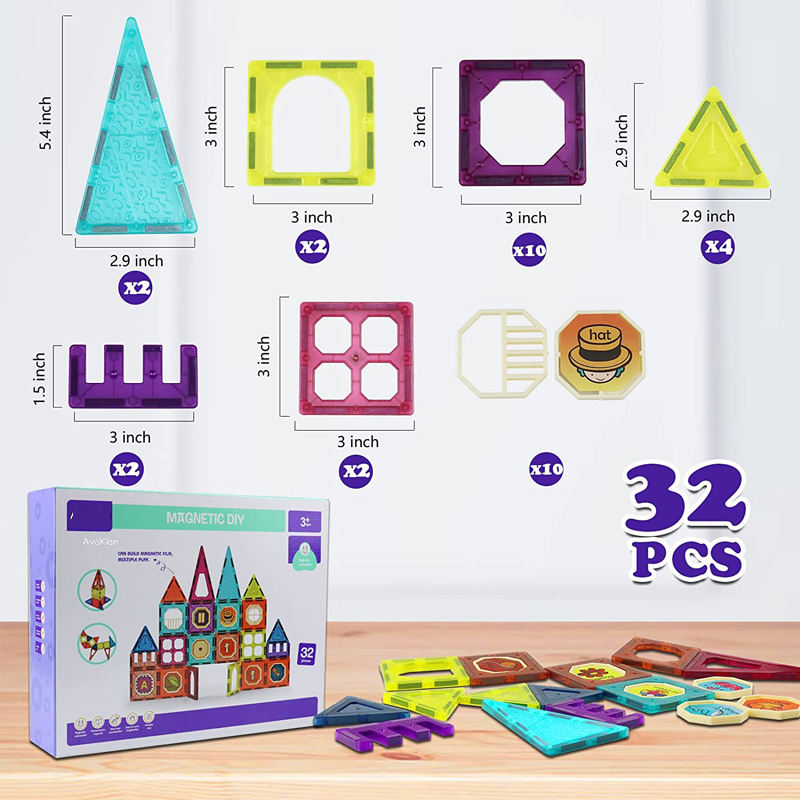 DIY Magnetic Tiles - Stem Toys Magnetic Building Blocks 32 PCS
