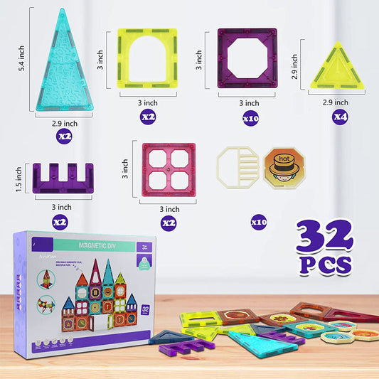 DIY Magnetic Tiles - Stem Toys Magnetic Building Blocks 32 PCS