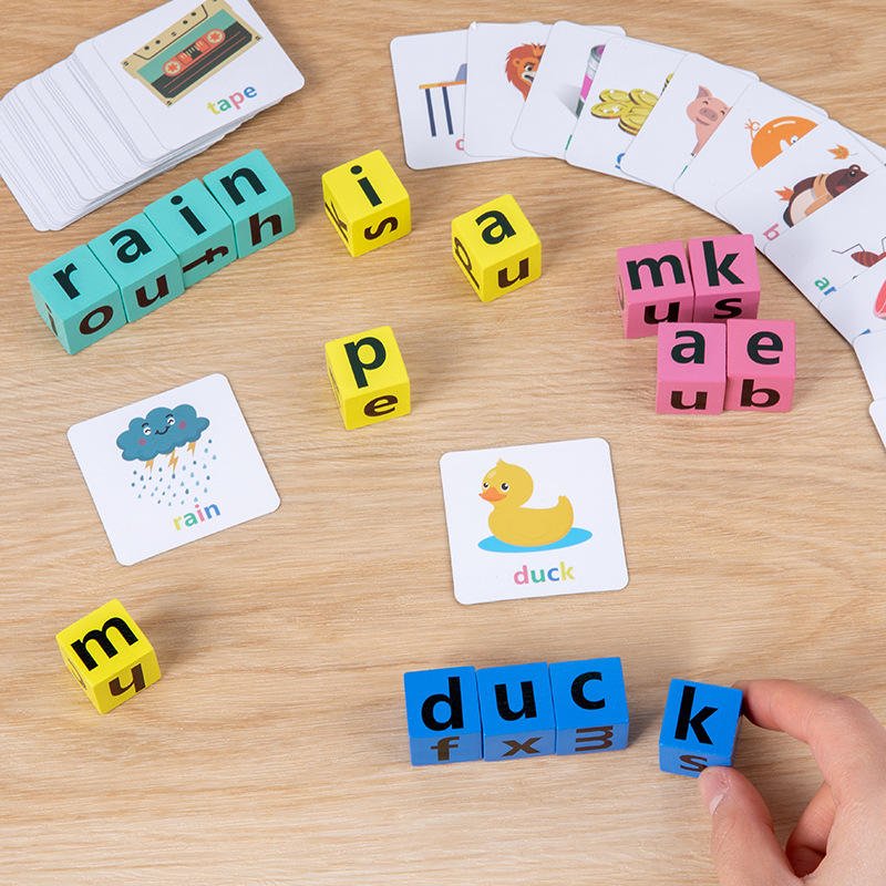 Letter pieces and word cards for the Spell the Word kids activity